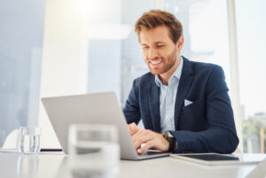 Lawyer reviewing digital documents.