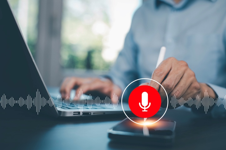 User Interacting With Laptop Voice Recording in San Jose, CA